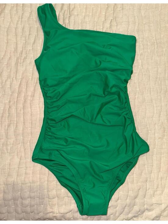 J. Crew Other - J.Crew One Shoulder Ruched One Piece Swimsuit Green Size 2 NWT